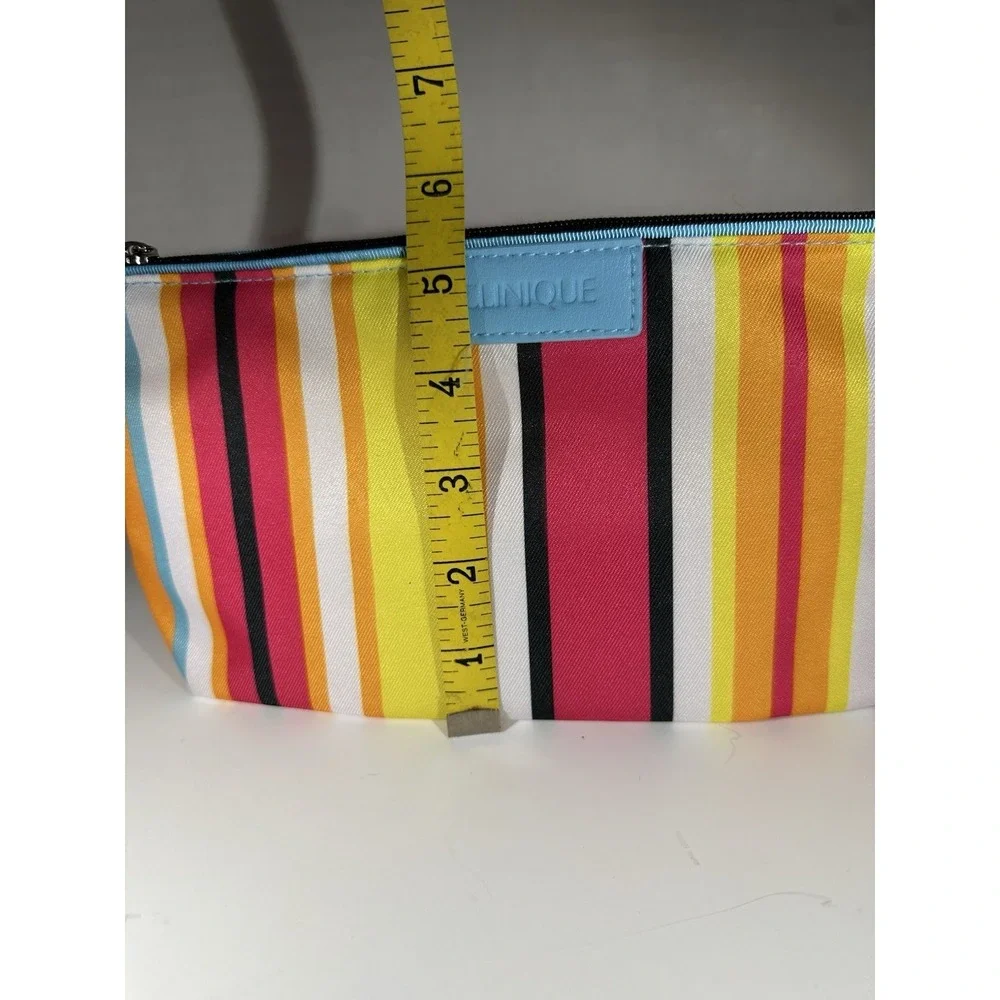Clinique Cosmetic Pouch – Multicolor Striped Makeup Bag Chic Colorful
